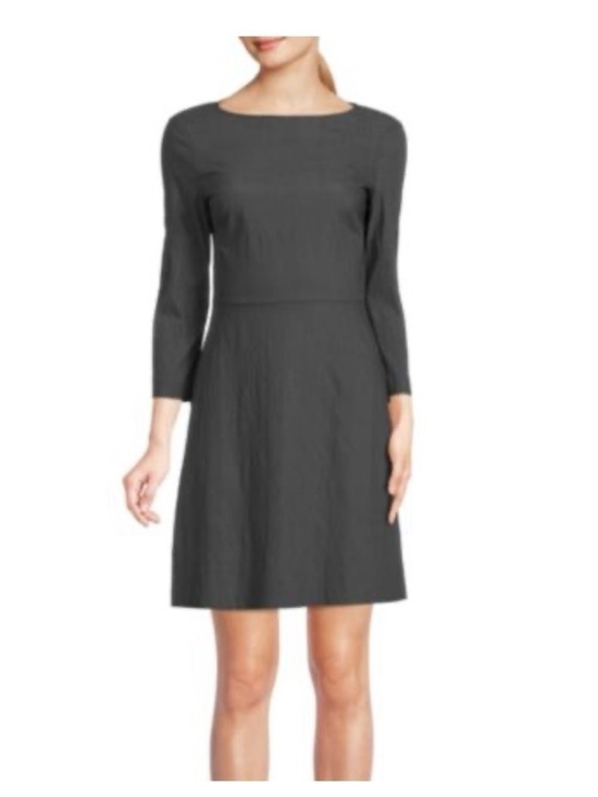 Theory Dresses & Skirts - Theory Charcoal Long-Sleeve Boatneck A-Line Dress